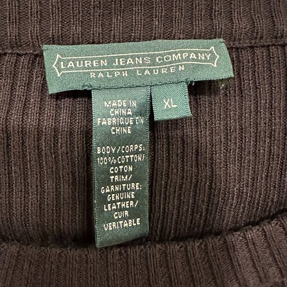 Ralph Lauren Jeans Company Knit Sweater Shirt Womens XL Leather Shoulder Patch - Picture 7 of 8
